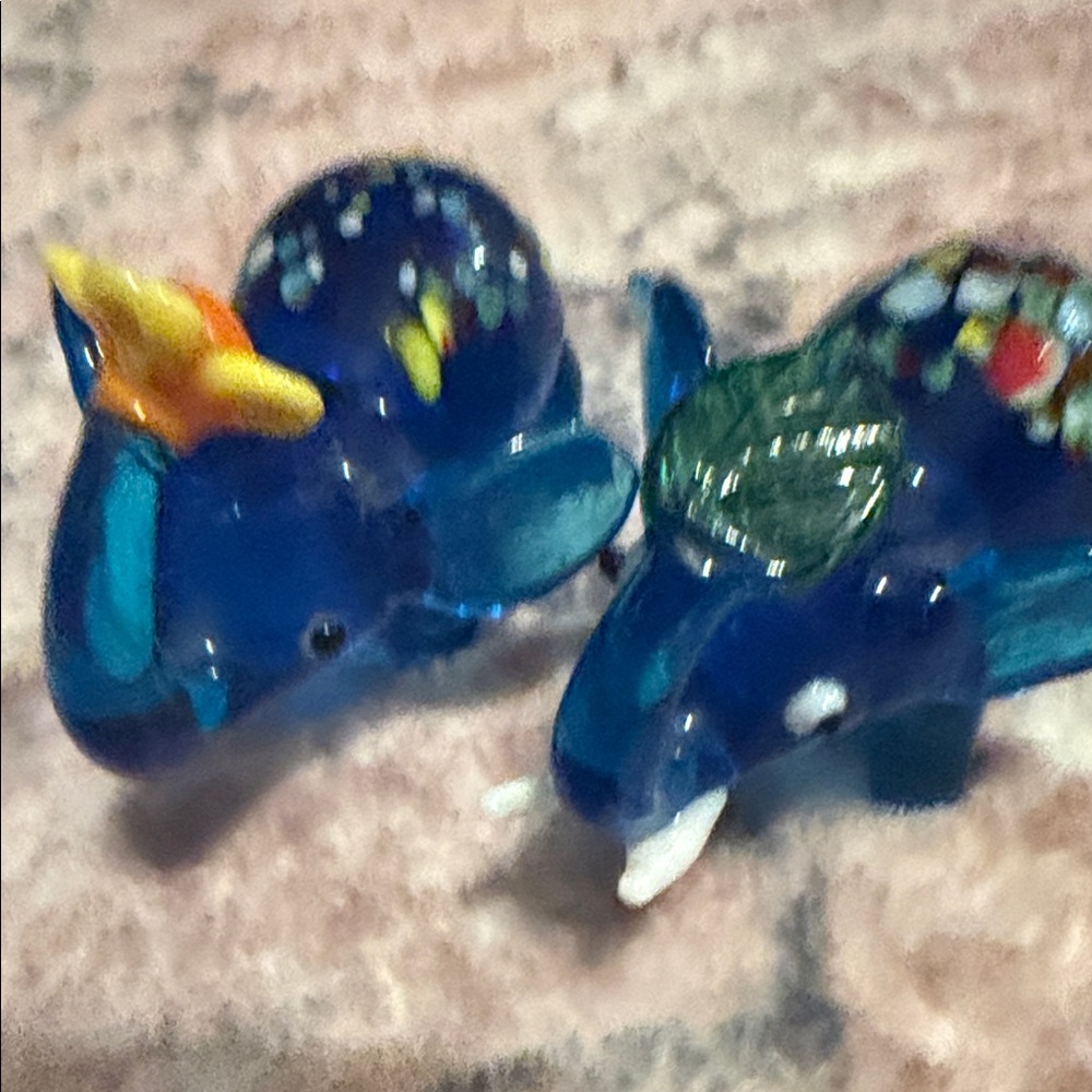 Blue Glass Elephant Figurines with Floral Accents - Picture 12 of 14